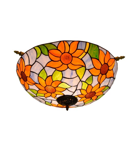 55CM European Tiffany Colored Glass Living Room Dining Room Bar Bedroom Art Semi Ceiling Light Blue Sunflower