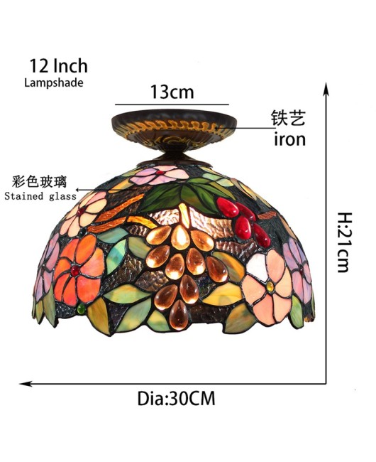 30CM Eu Cong Tiffany Countryside Grape Flower Colored Glass Restaurant Bedroom Corridor Glass Bead Ceiling Light