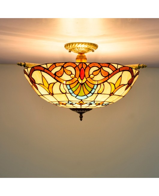 55CM European Tiffany Colored Glass Small Living Room Dining Room Bar Bedroom Art Semi Ceiling Light Baroque