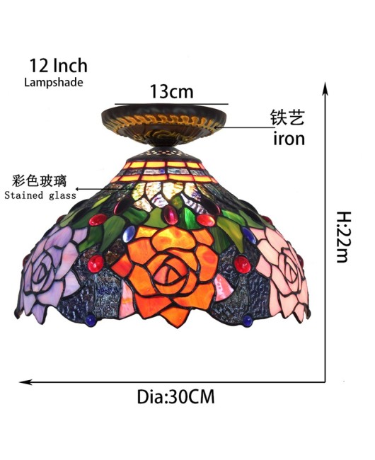 Ouxiu Tiffany 30CM Countryside Rose Colored Glass Restaurant Bedroom Corridor Bathroom Ceiling Light Fixture