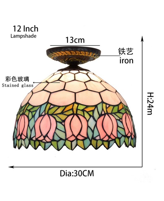 30CM Europa Tiffany Pink Tulip Colored Glass Restaurant Bedroom Corridor Bathroom Ceiling Light