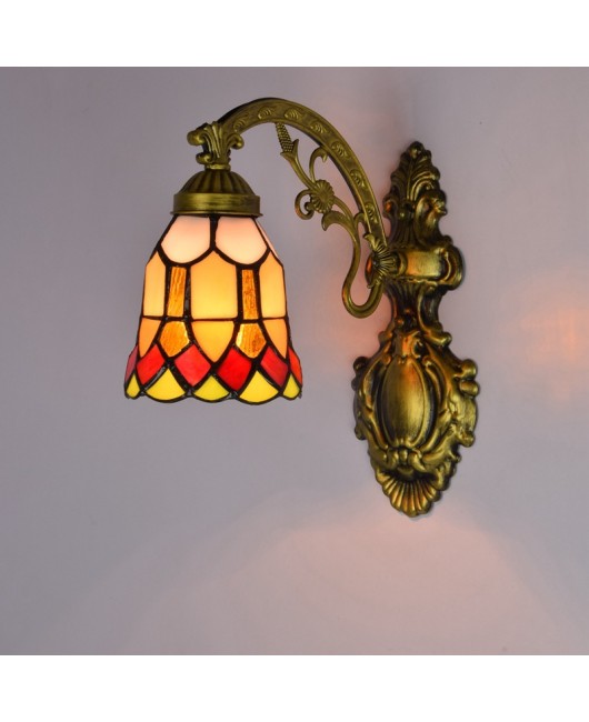 Ou Xiu Tiffany Colored Glass Retro Mirror Front Light Rural Bedhead Wall Light Corridor Rural Single Head Glass Wall Light