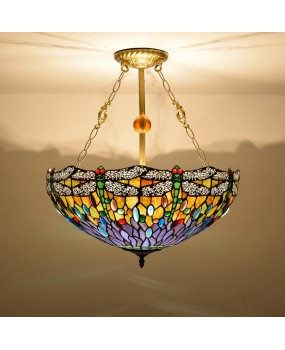 50cm Retro Dragonfly Art Bar Light, Tiffany Creative Colored Glass Restaurant Bedroom Pendant