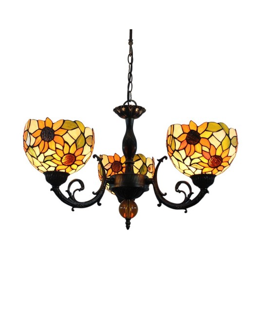 Europa Tiffany Vintage Colored Glass Living Room Dining Room Bedroom Bar Sunflower Countryside Triple Head Pendant Light