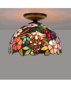 30CM Eu Cong Tiffany Countryside Grape Flower Colored Glass Restaurant Bedroom Corridor Glass Bead Ceiling Light