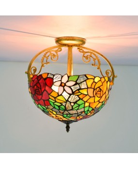 30CM Europa Tiffany Colorful Rose Colored Glass Dining Room Bedroom Corridor Glass Half Ceiling Light