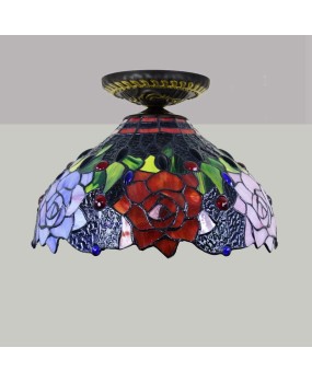 Ouxiu Tiffany 30CM Countryside Rose Colored Glass Restaurant Bedroom Corridor Bathroom Ceiling Light Fixture