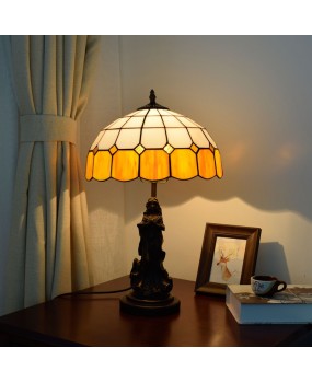 Mediterranean yellow dining room bedroom bedside table lamp bar decoration Euro Tiffany colored glass lamp