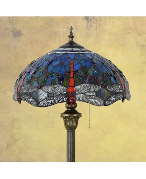 Mediterranean retro European style Tiffany art colored glass blue dragonfly art living room dining room floor lamp 40