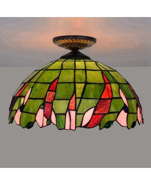 OPPEIN 40CM pastoral green colored glass dining room, bedroom, hallway, foyer, glazed ceiling light