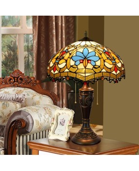 Retro creative Euro Tiffany colored glass living room decoration desk lamp American light luxury lamp zipper desk lamp 40CM