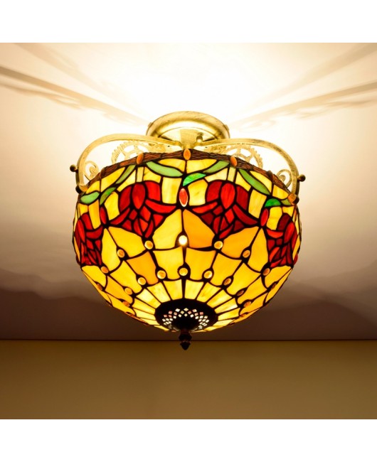 30CM Europa Tiffany Red Tulip Colored Glass Restaurant Bedroom Corridor Bathroom Glass Ceiling Light