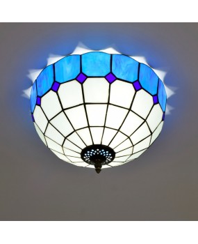 30CM Europa Tiffany Mediterranean Blue Colored Glass Restaurant Bedroom Corridor Glass Ceiling Light