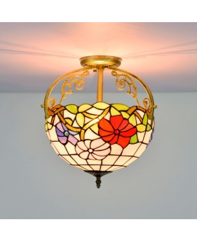 30CM Eu Cong Tiffany Countryside Morning Glory Colored Glass Restaurant Bedroom Corridor Glass Half Ceiling Light