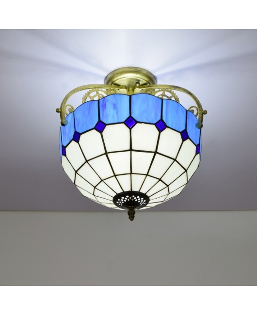 30CM Europa Tiffany Mediterranean Blue Colored Glass Restaurant Corridor Bathroom Glass Half Ceiling Light