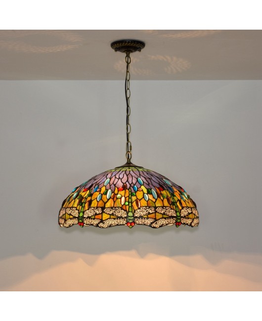 50cm European style Tiffany countryside dragonfly retro bar light, European style creative colored glass restaurant bedroom pendant light