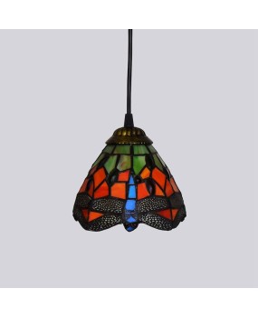 15CM European Tiffany Colored Glass Living Room Dining Room Bar Corridor Balcony Small Pendant Light Red Dragonfly