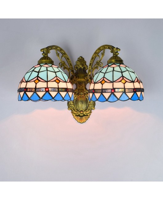 20CM Europa Tiffany Mediterranean Corridor Double Headed Wall Light Creative Colored Glass Living Room Dining Room Glass Light