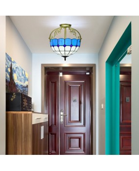 30CM Europa Tiffany Mediterranean Blue Colored Glass Restaurant Corridor Bathroom Glass Half Ceiling Light