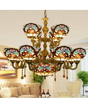 Retro Creativity, Tiffany Colored Glass Living Room, Dining Room, Double layered Villa, Large Pendant Lamp, Love Baroque Lamp