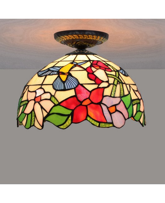 30CM Europa Tiffany Bird Art Colored Glass Restaurant Bedroom Corridor Bathroom Glass Ceiling Light