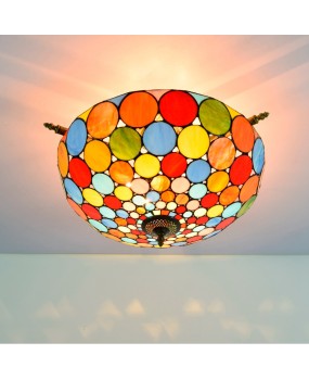 55CM European Tiffany Colorful Glass Living Room Dining Room Bar Bedroom Glass Semi Ceiling Light Fixture