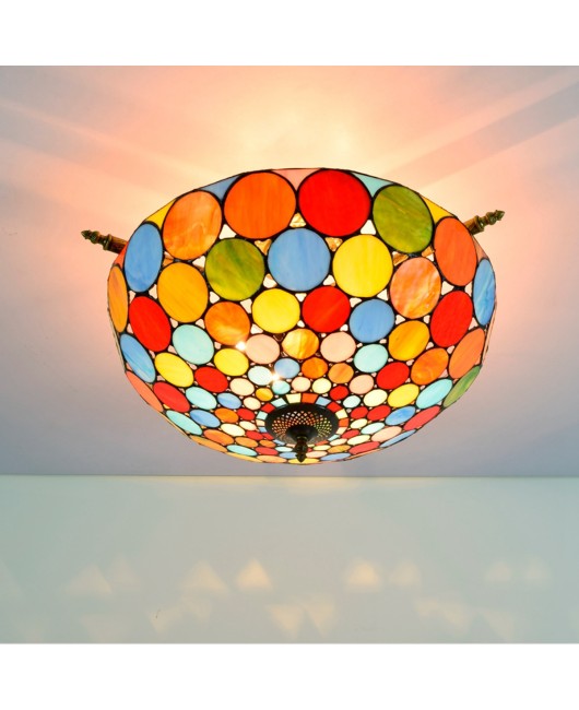 55CM European Tiffany Colorful Glass Living Room Dining Room Bar Bedroom Glass Semi Ceiling Light Fixture