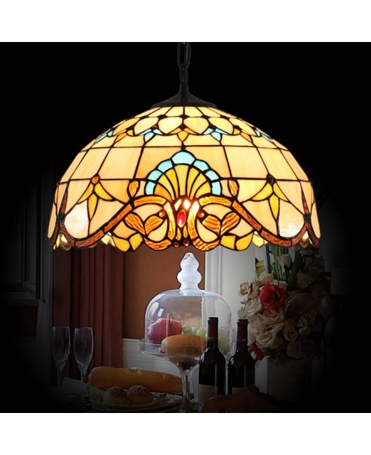 Europa Tiffany Glass Light Retro Colored Glass Baroque Restaurant Art Pendant 16 inch 40CM Glass Light