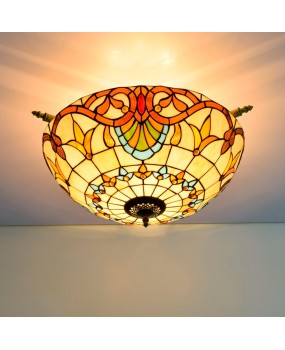 55CM European Tiffany Colored Glass Small Living Room Dining Room Bar Bedroom Art Semi Ceiling Light Baroque