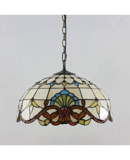 Europa Tiffany Glass Light Retro Colored Glass Baroque Restaurant Art Pendant 16 inch 40CM Glass Light