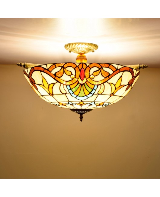 55CM European Tiffany Colored Glass Small Living Room Dining Room Bar Bedroom Art Semi Ceiling Light Baroque