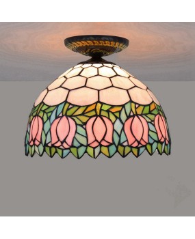 30CM Europa Tiffany Pink Tulip Colored Glass Restaurant Bedroom Corridor Bathroom Ceiling Light