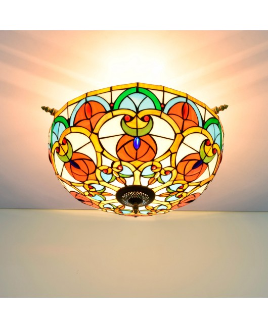 55CM Europa Tiffany Luxury Color Glass Guest Restaurant Bar Bedroom Art Ceiling Light Peach Heart Bead Lampshade