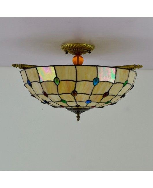 55CM European Tiffany Colored Glass Guest Restaurant Bar Bedroom Art Semi Ceiling Light Colored Bead Art