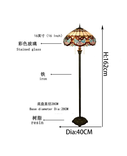 40CM Euro Tiffany Baroque Blue Vintage Decorative Colored Glass Living Room Dining Room Bedroom Floor Lamp