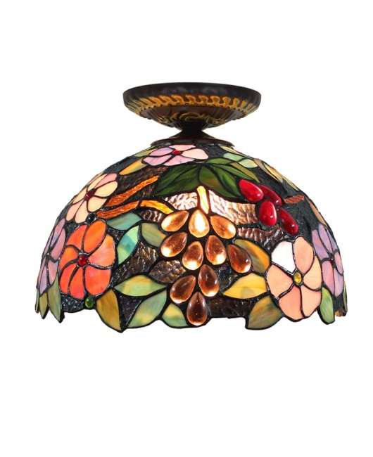 30CM Eu Cong Tiffany Countryside Grape Flower Colored Glass Restaurant Bedroom Corridor Glass Bead Ceiling Light