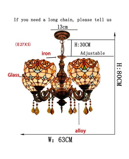 Europa Tiffany Vintage Creative Colored Glass Living Room Dining Room Bedroom Bar Crystal Baroque 5-Head Pendant Light