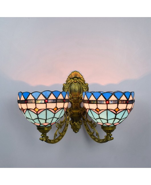 20CM Europa Tiffany Mediterranean Corridor Double Headed Wall Light Creative Colored Glass Living Room Dining Room Glass Light