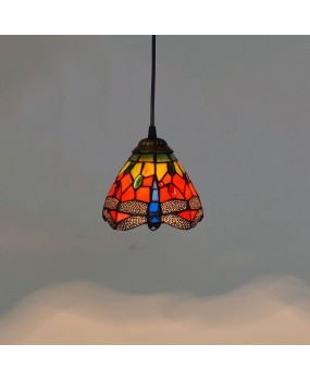 15CM European Tiffany Colored Glass Living Room Dining Room Bar Corridor Balcony Small Pendant Light Red Dragonfly