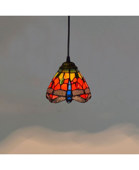 15CM European Tiffany Colored Glass Living Room Dining Room Bar Corridor Balcony Small Pendant Light Red Dragonfly