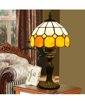 Ou Xiu Tiffany Colored Glass Warm Grid Bedroom Creative Bedhead Desk Lamp Study Children's Room 20CM