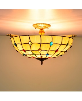 55CM European Tiffany Colored Glass Guest Restaurant Bar Bedroom Art Semi Ceiling Light Colored Bead Art