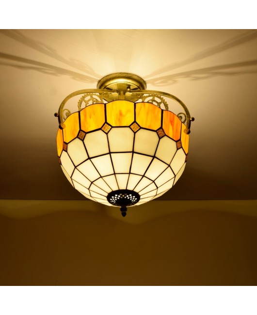 30CM Euro Tiffany Yellow Colored Glass Restaurant Bedroom Corridor Bathroom Glass Half Ceiling Light