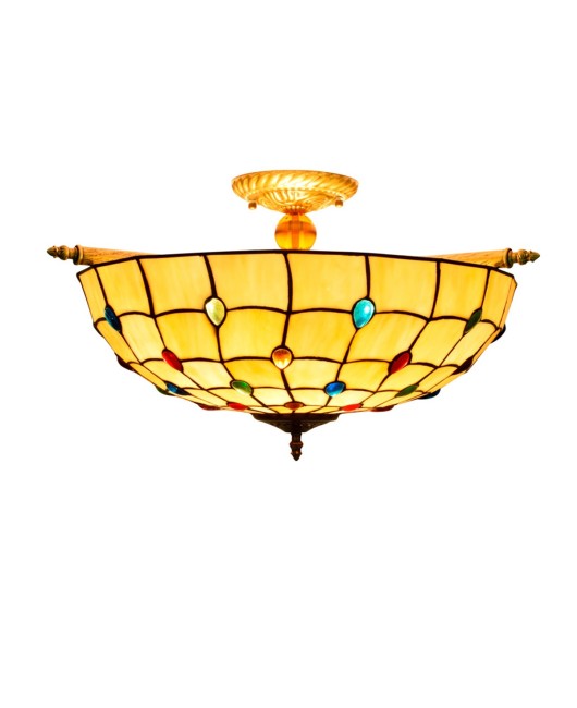 55CM European Tiffany Colored Glass Guest Restaurant Bar Bedroom Art Semi Ceiling Light Colored Bead Art