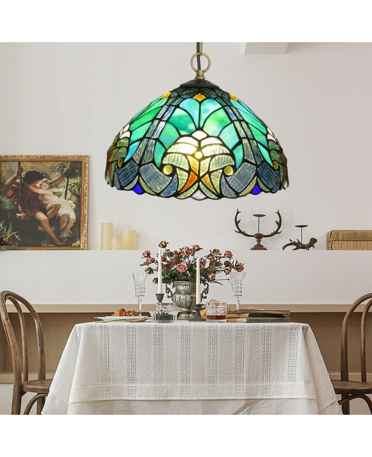 Vintage pendant light, green, European style, Tiffany colored glass, coffee, internet cafe, KTV private room, aisle light, restaurant light