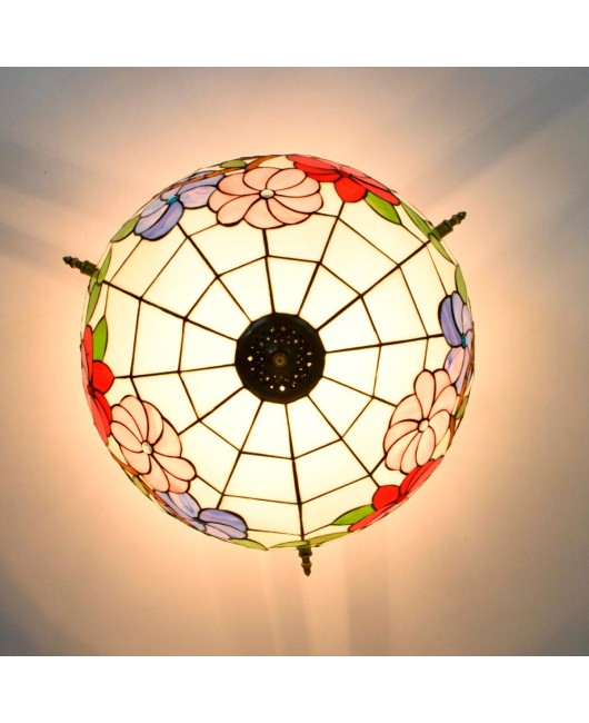 55CM colored glass small living room, dining room, bar, bedroom, artistic semi ceiling light, European style Tiffany morning glory