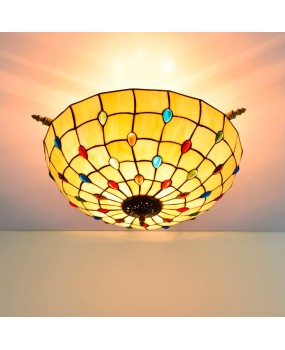 55CM European Tiffany Colored Glass Guest Restaurant Bar Bedroom Art Semi Ceiling Light Colored Bead Art