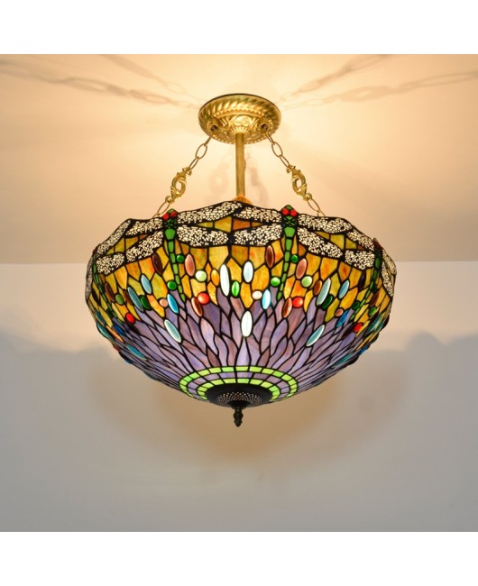 50cm Retro Dragonfly Art Bar Light, Tiffany Creative Colored Glass Restaurant Bedroom Pendant