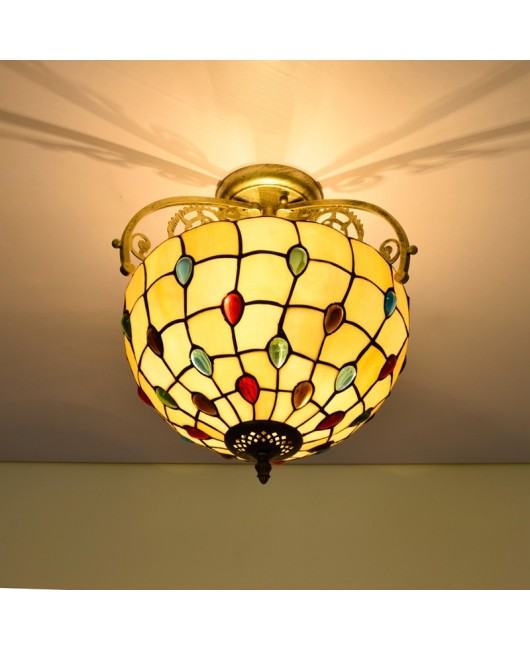 30CM Europa Tiffany Colored Beads Warm Colored Glass Dining Room Bedroom Corridor Bathroom Glass Ceiling Light