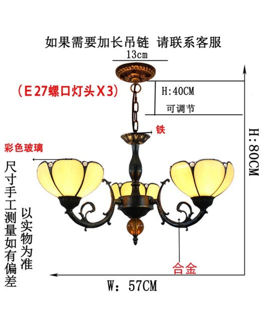 Europa Tiffany Simple Colored Glass Bar Clubhouse Network Coffee Warm Color Three Head Glass Hanging Light Fixture